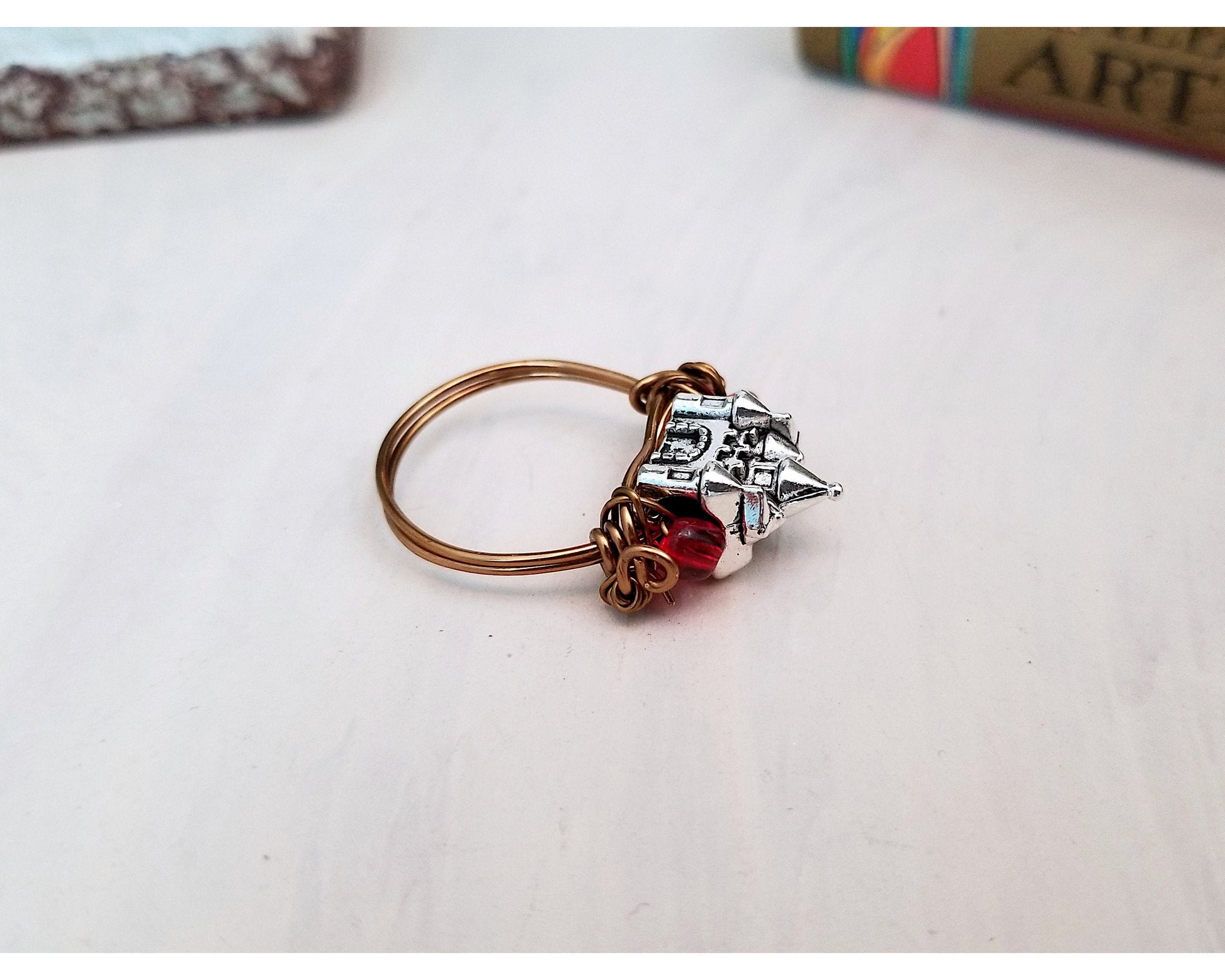 Castle Ring in Orange, Fairy Tale, Wedding, Bridesmaid, Gothic, Renaissance, Medieval, Choice of Colors and Metals