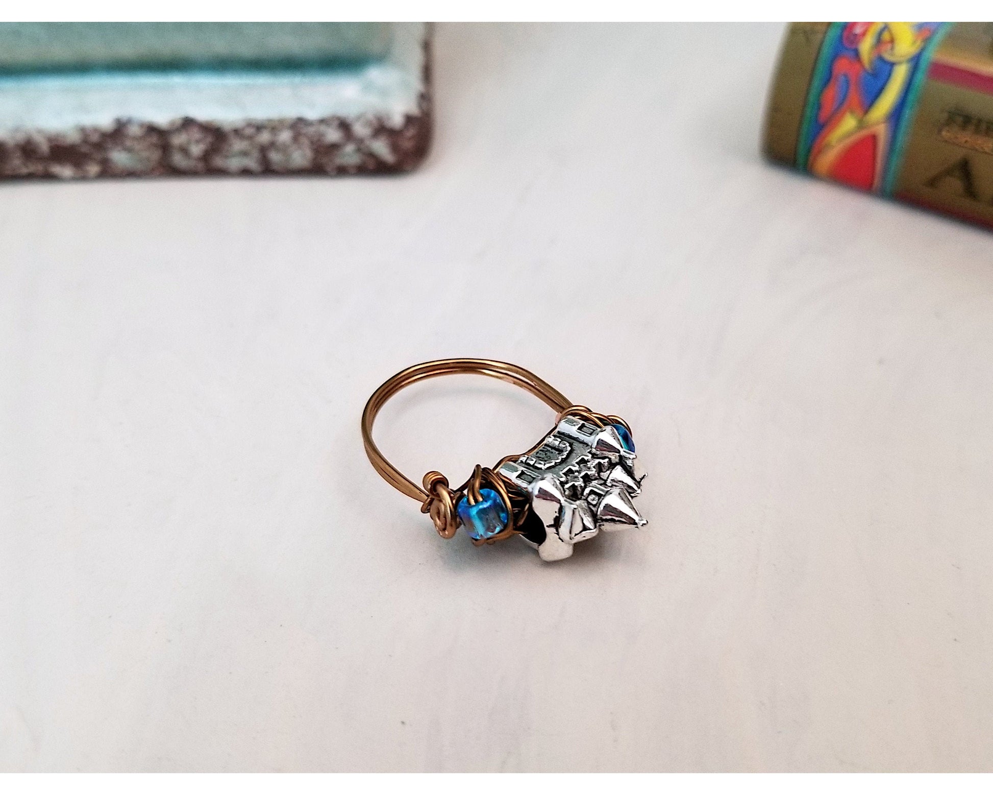 Castle Ring in Blue, Fairy Tale, Wedding, Bridesmaid, Gothic, Renaissance, Medieval, Choice of Colors and Metals