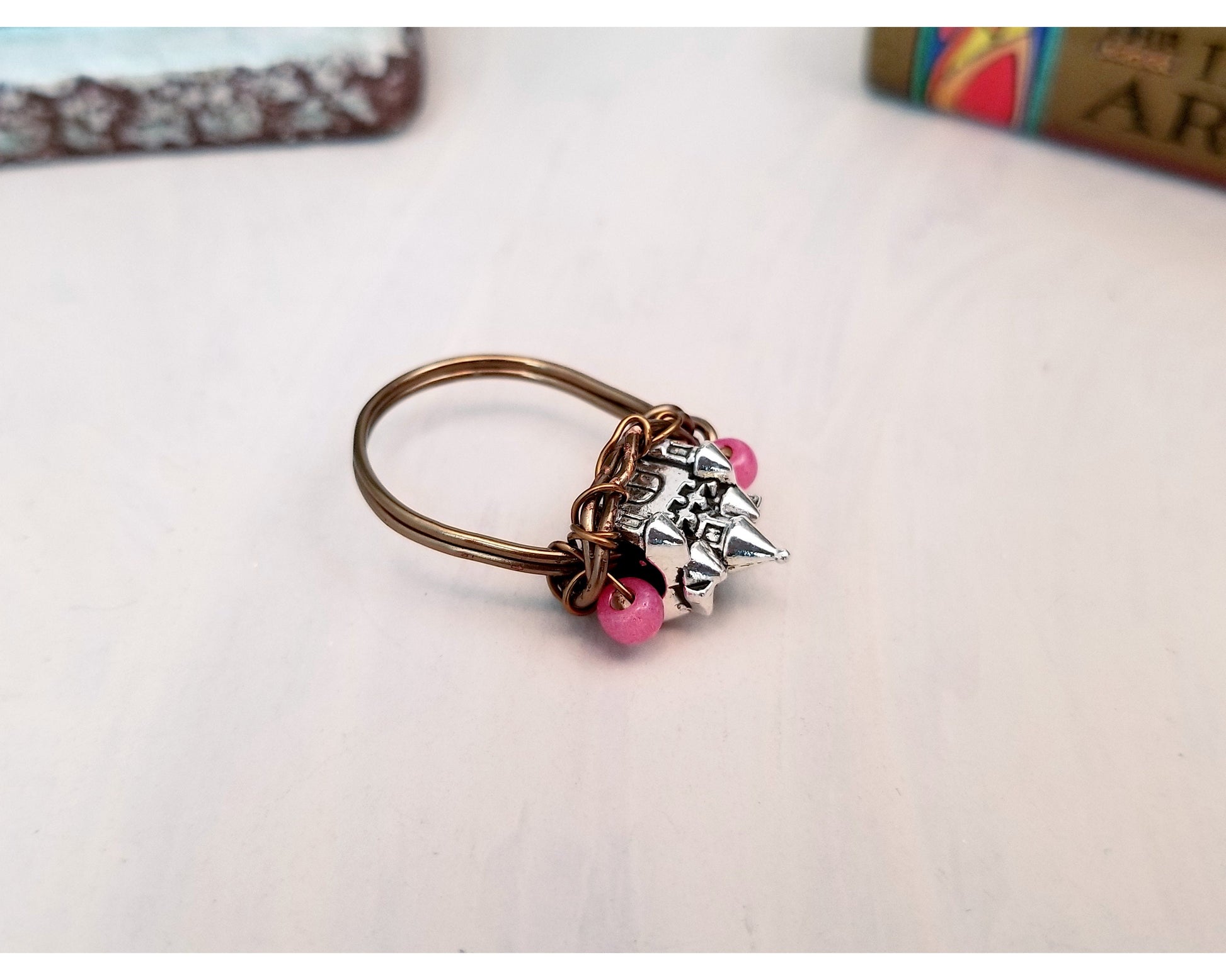 Castle Ring in Pink, Fairy Tale, Wedding, Bridesmaid, Gothic, Renaissance, Medieval, Choice of Colors and Metals