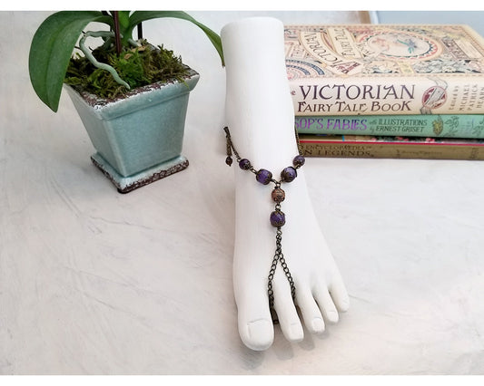 Wire Wrapped Barefoot Sandal Anklet in Purple, Boho, Bohemian, Gypsy, Wedding, Bridesmaid, Renaissance, Medieval, Choice of Colors and Wires