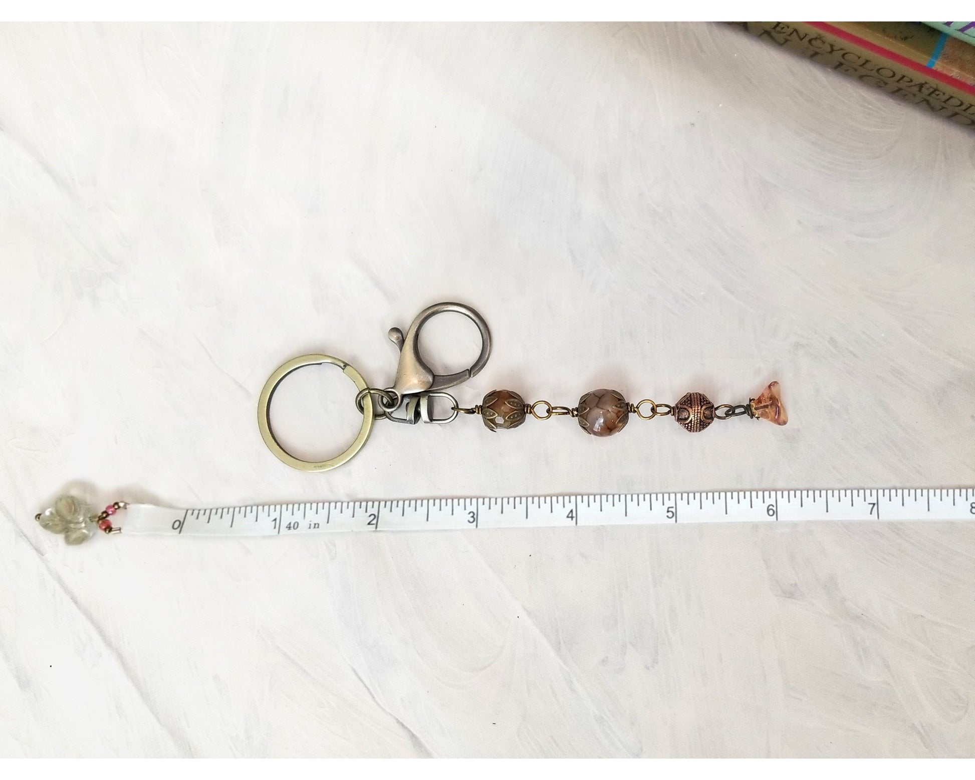 Key Ring with Wire Wrapped Fob in Earthy Browns, Garden, Party, Renaissance, Medieval, Fairytale, Choice of Colors and Metals