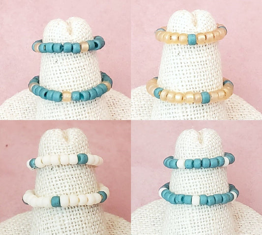 Elastic Rings in Teal, Turquoise Blue & Gold, Set of 2, Simple, Boho, Bohemian, Minimalist, Stackable, Choice of Colors, Group A