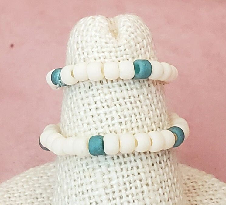 Elastic Rings in Teal, Turquoise Blue & Gold, Set of 2, Simple, Boho, Bohemian, Minimalist, Stackable, Choice of Colors, Group A
