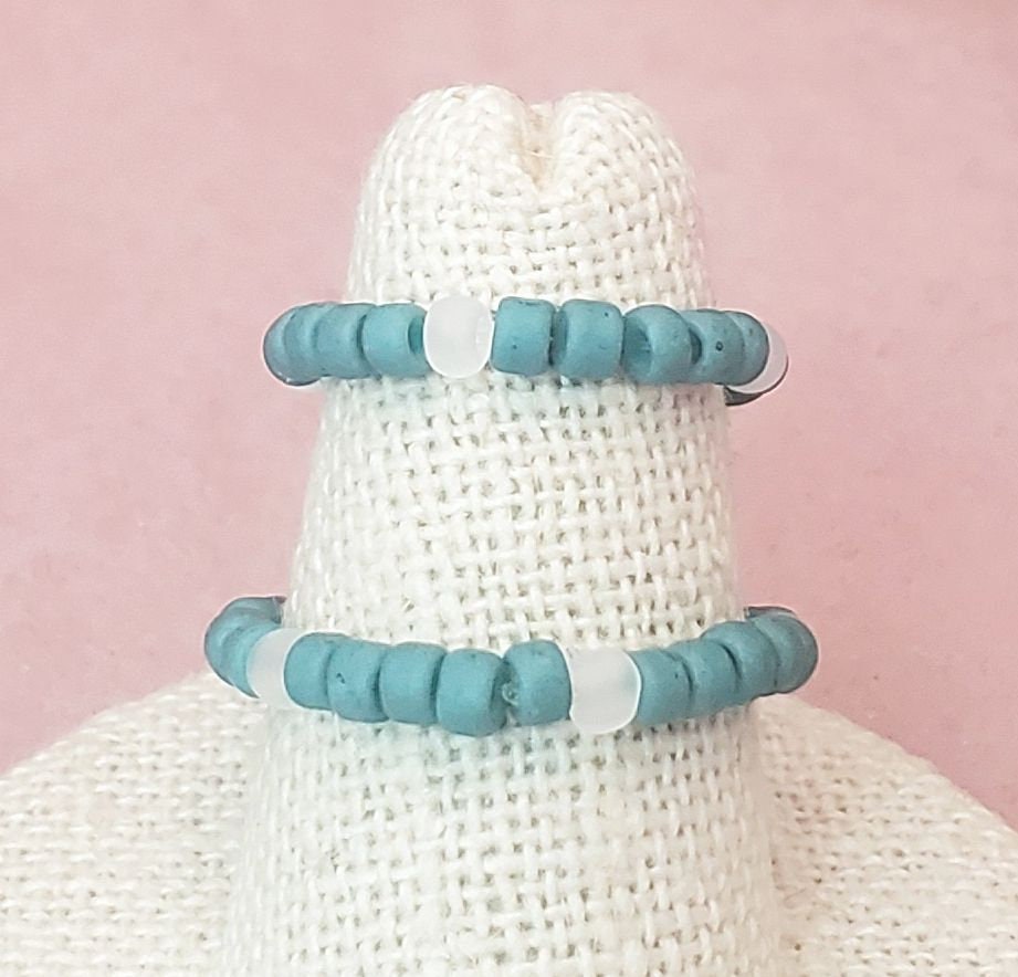Elastic Rings in Teal & Turquoise Blues, Set of 2, Simple, Boho, Bohemian, Minimalist, Stackable, Choice of Colors, Group B