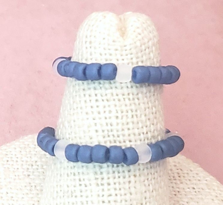 Elastic Rings in Blue, Set of 2, Simple, Boho, Bohemian, Minimalist, Stackable, Choice of Colors, Group D