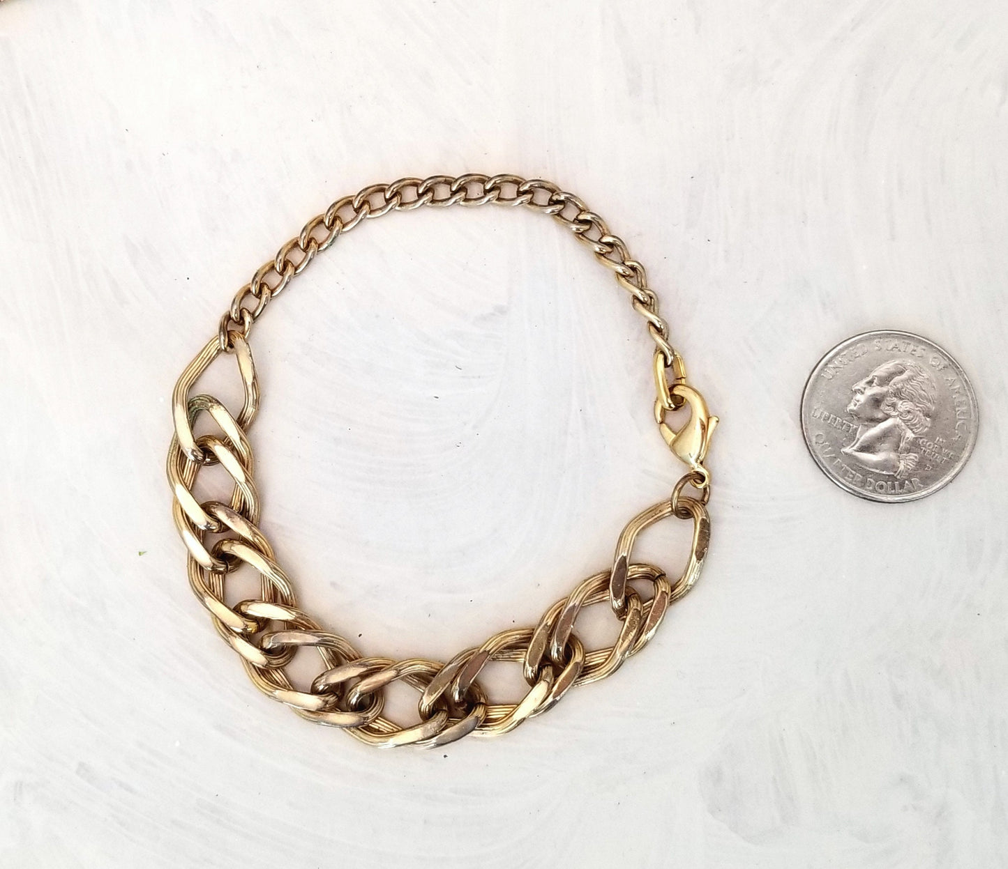 Upcycled Chain Bracelet, Antique Gold Color, Unisex, Lobster Clasp, 8.75 inches, 22.2 cm, Minimalist