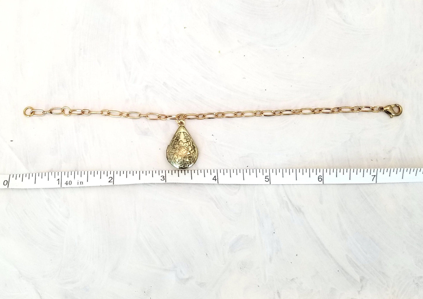 Upcycled Chain Bracelet with Locket, Antique Gold Color, Lobster Clasp, 7.5 inches, 19 cm, Minimalist, Boho, Bohemian