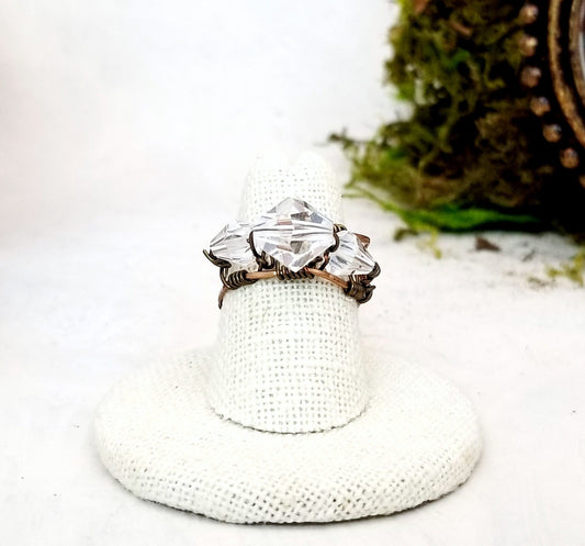 Handmade Crystal Wire Ring, Vintage Look, Adjustable