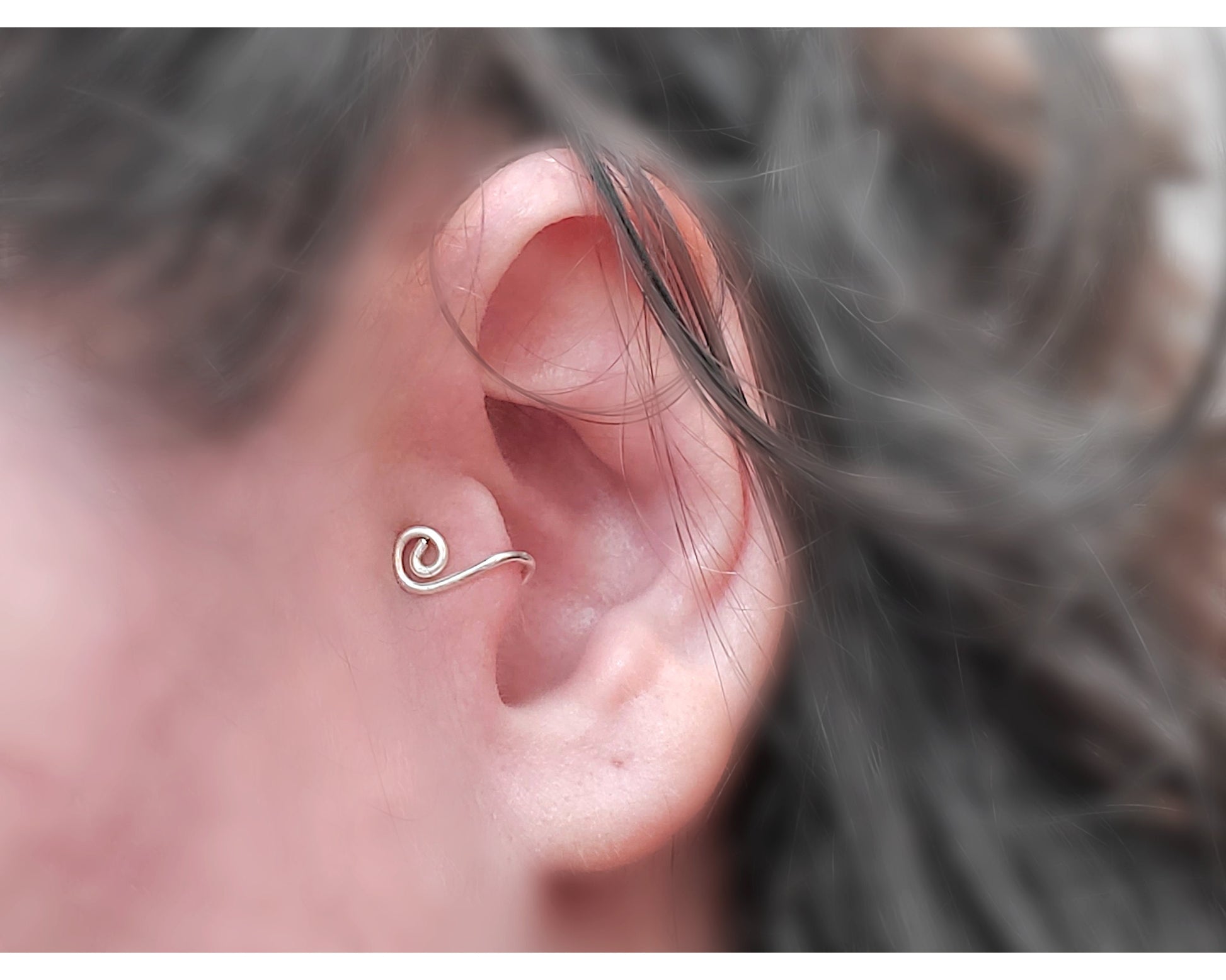Ear Tragus or Nose Side Cuff, Single Spiral, Reversible, Adjustable, Simple, Minimalist, Unisex, Boho, Beach, Choice of Colors and Metals