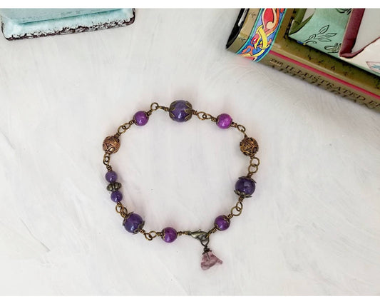 Wire Wrapped Bracelet in Purple, Boho, Bohemian, Gypsy, Renaissance, Medieval, Choice of Colors and Metals