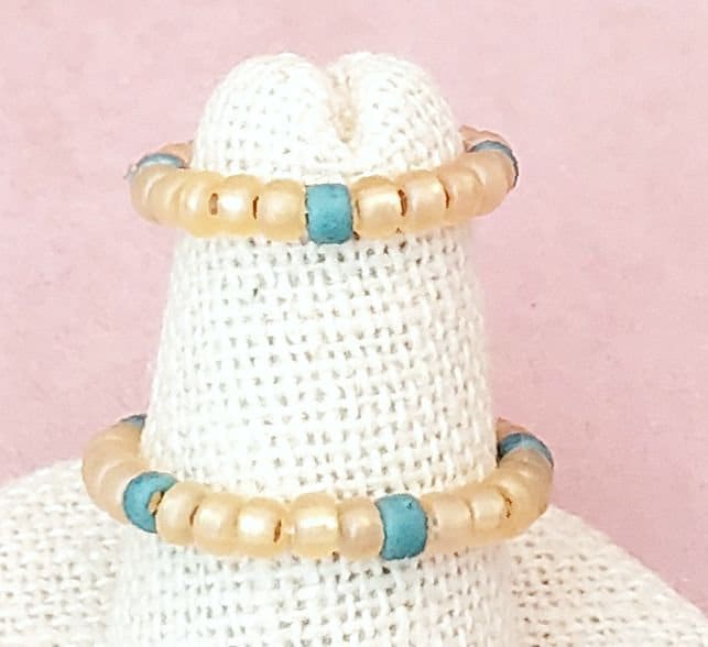 Elastic Rings in Teal, Turquoise Blue & Gold, Set of 2, Simple, Boho, Bohemian, Minimalist, Stackable, Choice of Colors, Group A