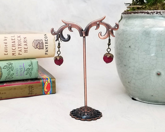 Elegant Earrings in Deep Pink, Wedding, Bridesmaid, Art Nouveau, Belle Époque, Renaissance, Garden, Choice of Metals and Closure Types