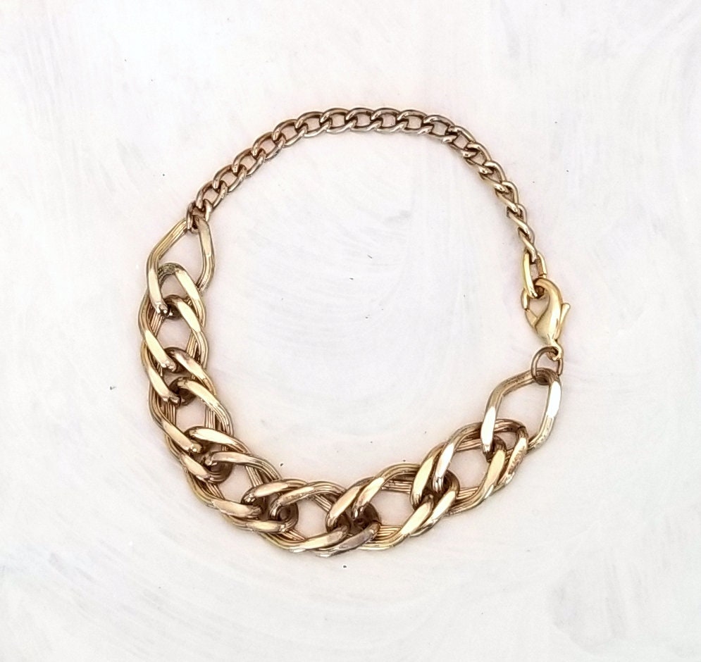 Upcycled Chain Bracelet, Antique Gold Color, Unisex, Lobster Clasp, 8.75 inches, 22.2 cm, Minimalist