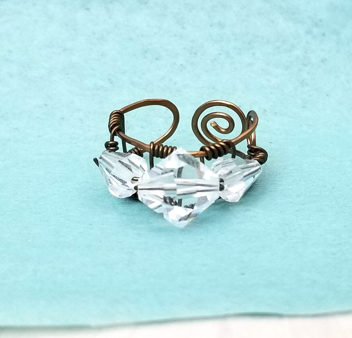 Handmade Crystal Wire Ring, Vintage Look, Adjustable