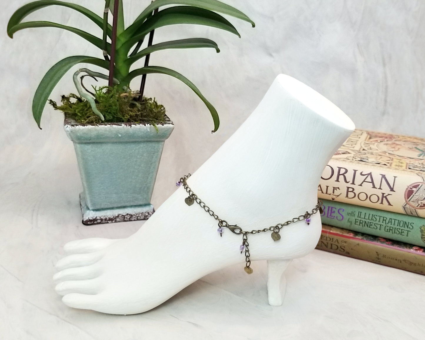 Chain Anklet or Bracelet in Purple, Adjustable, Beach, Boho, Bohemian, Gypsy, Steampunk, Choice of Colors and Metals