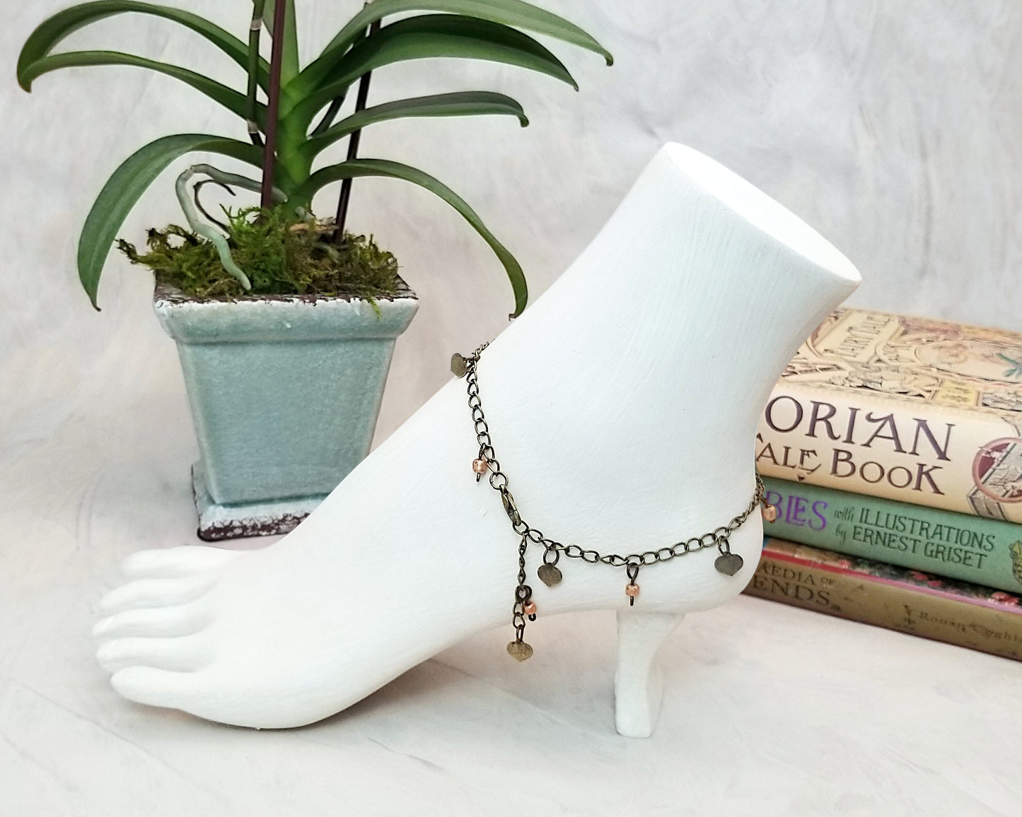 Chain Anklet or Bracelet in Matte Gold, Adjustable, Beach, Boho, Bohemian, Gypsy, Steampunk, Choice of Colors and Metals