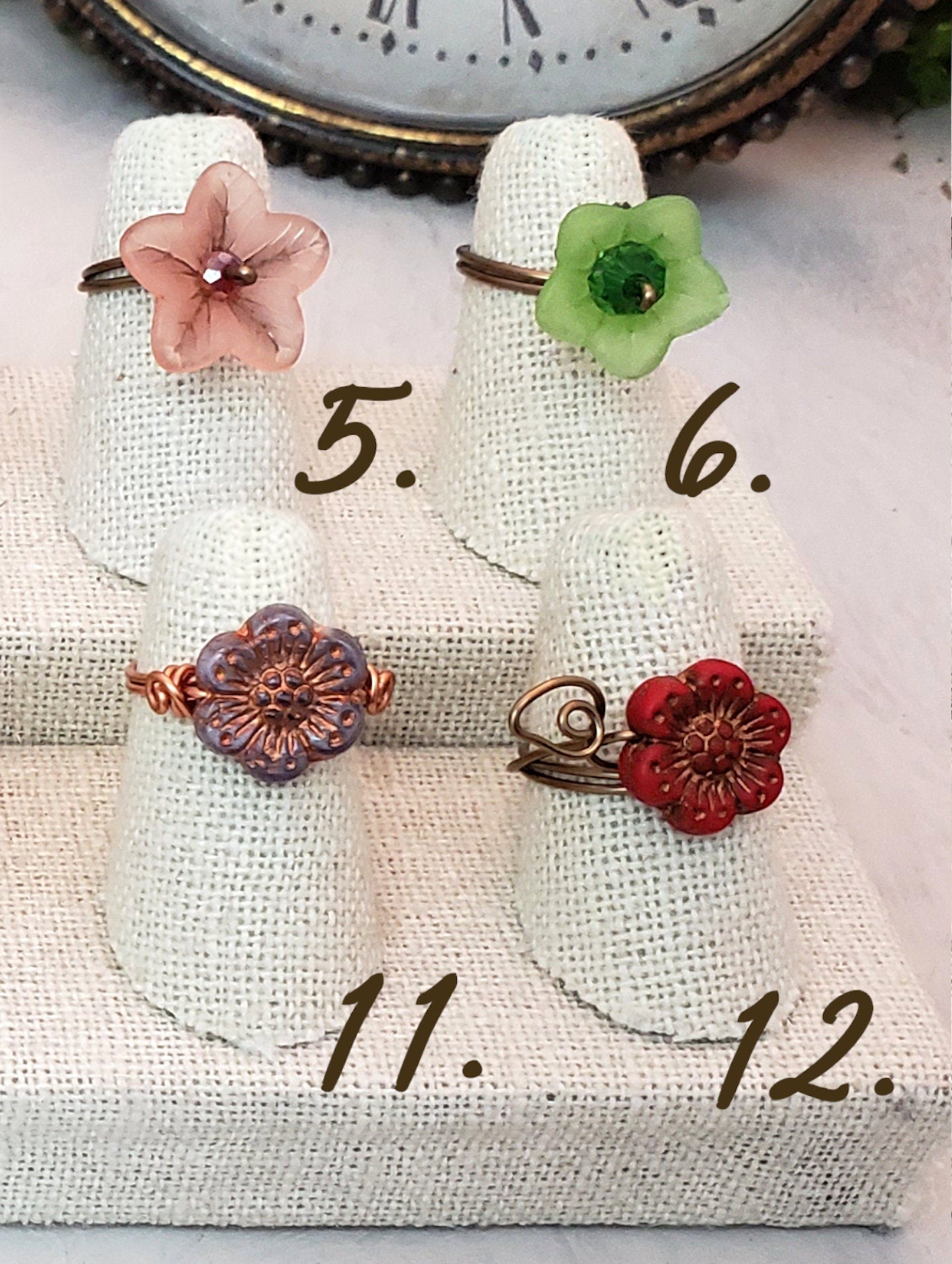 Flower Ring, Simple, Boho, Bohemian, Fairy Tale, Renaissance, Medieval, Garden, Wedding, Bridesmaid, Choice of Flowers and Metals, Lot A
