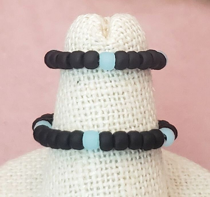 Elastic Rings in Black + Blues + Matte Silver, Set of 2, Simple, Boho, Bohemian, Minimalist, Stackable, Choice of Colors, Group T