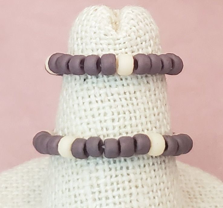 Elastic Rings in Earthy Purple + Cream + Clear, Set of 2, Simple, Boho, Bohemian, Minimalist, Stackable, Choice of Colors, Group AA