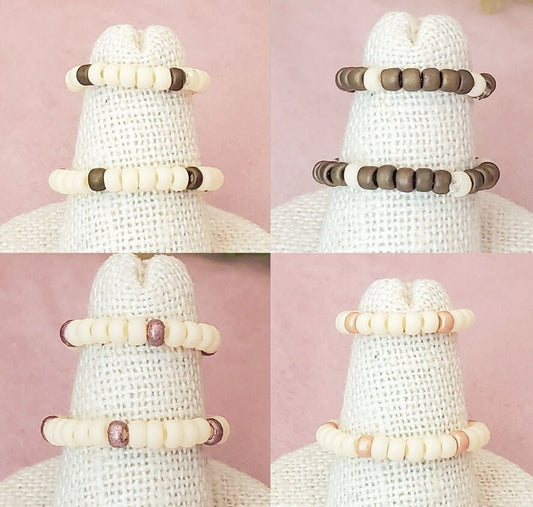 Elastic Rings in Earthy Khaki Green + Copper + Cream, Set of 2, Simple, Boho, Bohemian, Minimalist, Stackable, Choice of Colors, Group BB