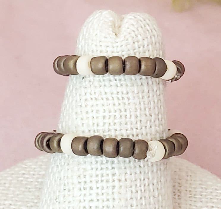 Elastic Rings in Earthy Khaki Green + Copper + Cream, Set of 2, Simple, Boho, Bohemian, Minimalist, Stackable, Choice of Colors, Group BB