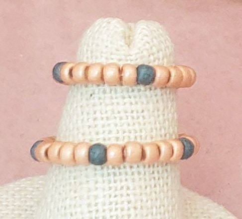 Elastic Rings in Emerald Green + Soft Copper + Blue, Set of 2, Simple, Boho, Bohemian, Minimalist, Stackable, Choice of Colors, Group FF