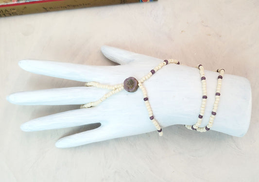 Elastic Beaded Barefoot Sandal or Hand Flower in White + Purples, Boho, Bohemian, Gypsy, Wedding, Bridesmaid, Choice of Colors, Matte Beads