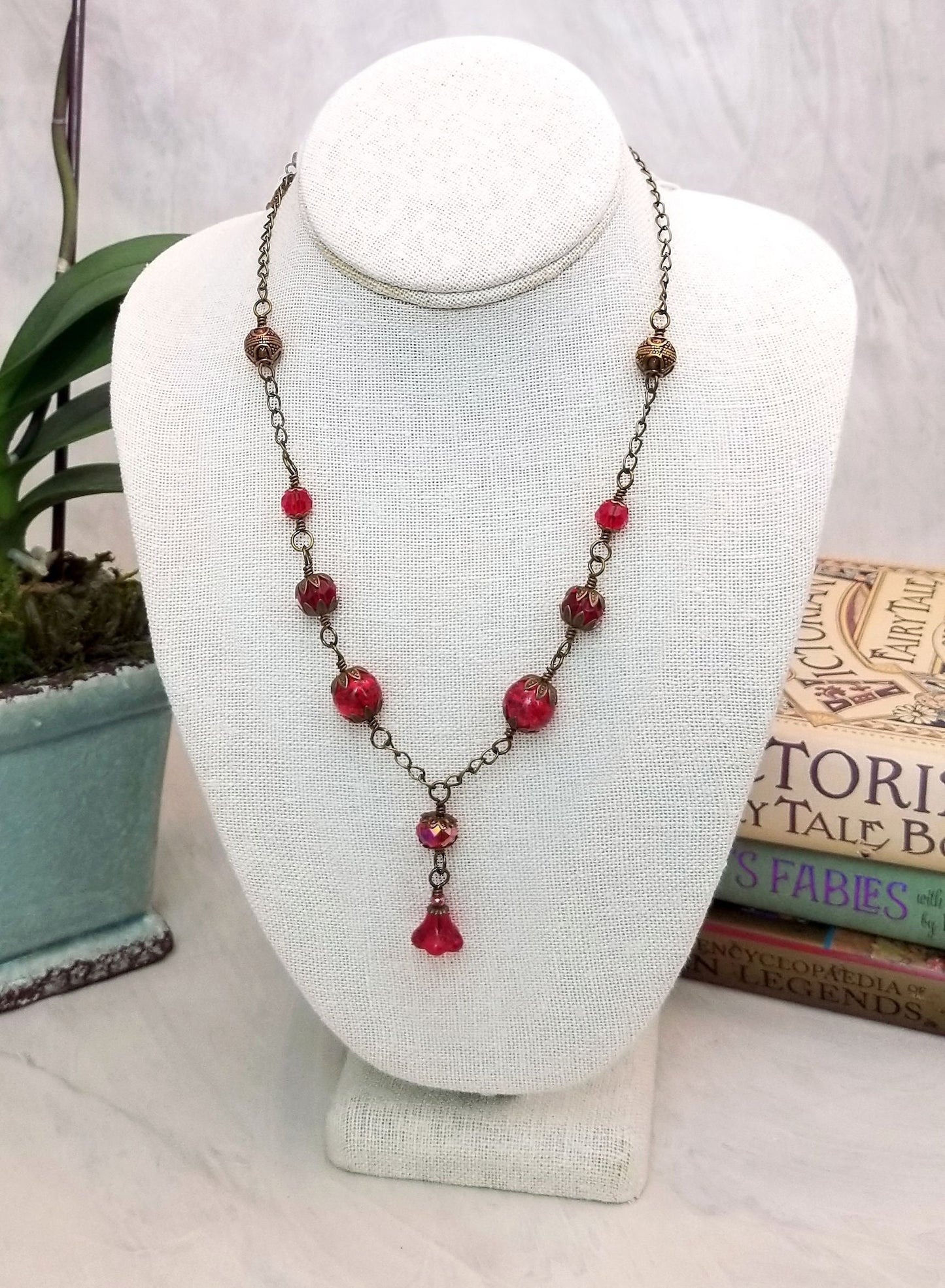 Wire Wrapped Necklace in Red, Boho, Bohemian, Gypsy, Wedding, Bridesmaid, Renaissance, Medieval, Choice of Colors and Metals