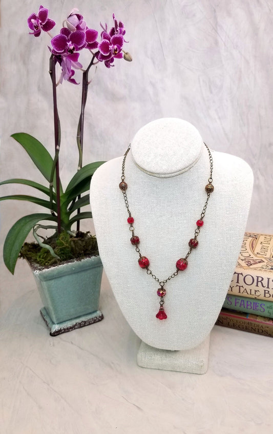 Wire Wrapped Necklace in Red, Boho, Bohemian, Gypsy, Wedding, Bridesmaid, Renaissance, Medieval, Choice of Colors and Metals