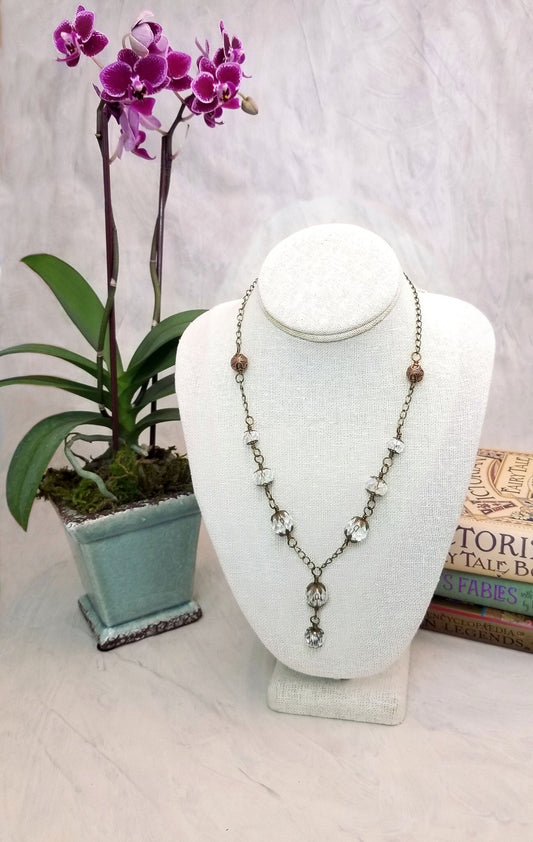 Wire Wrapped Necklace in Clear, Boho, Bohemian, Gypsy, Wedding, Bridesmaid, Renaissance, Medieval, Choice of Colors and Metals