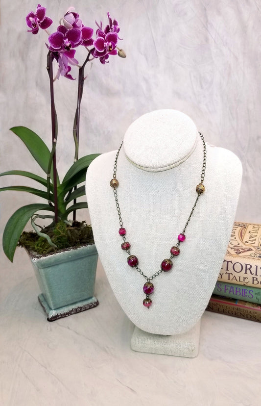 Wire Wrapped Necklace in Pink, Boho, Bohemian, Gypsy, Wedding, Bridesmaid, Renaissance, Medieval, Choice of Colors and Metals