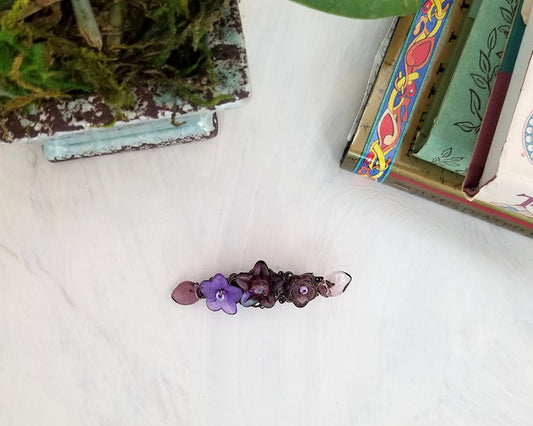 Wire Wrapped Lucite Flower Barrette in Purple, Bridesmaid, Wedding, Floral, Garden, Boho, Bohemian, Choice of Colors and Metals
