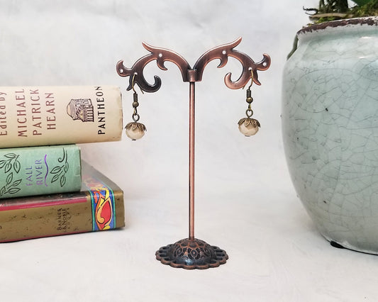 Elegant Earrings in Beige, Wedding, Bridesmaid, Art Nouveau, Belle Époque, Renaissance, Garden, Choice of Metals and Closure Types