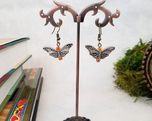 Silver Butterfly Earrings with Accent Beads, Boho, Bohemian, Gypsy, Art Nouveau, Wedding, Bridesmaid, Renaissance, Garden, Choice of Colors