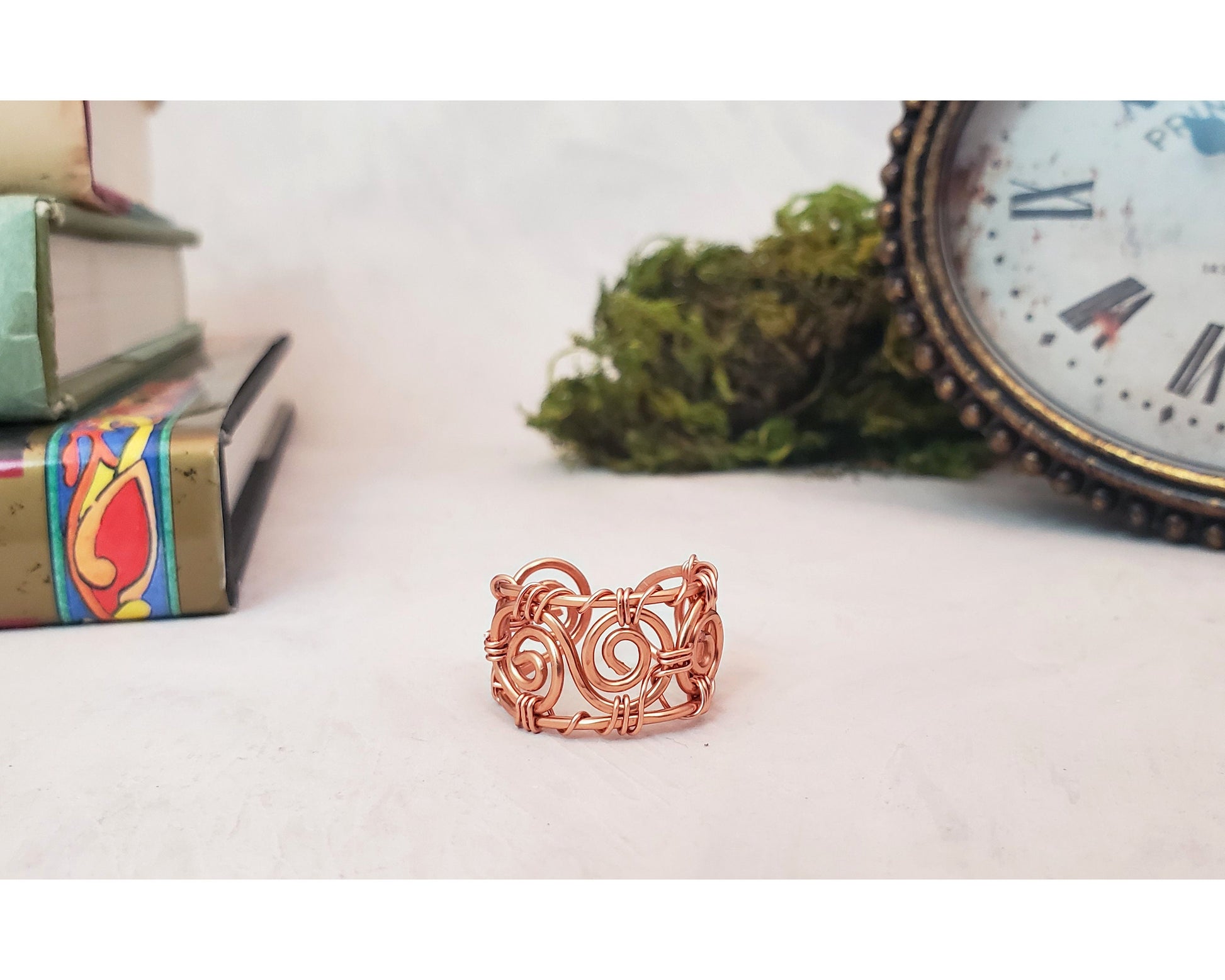 Wire Wrapped Ring With Filigree Scroll Design, Unisex, Celtic, Renaissance, Medieval, Choice of Classic Colors and Metals