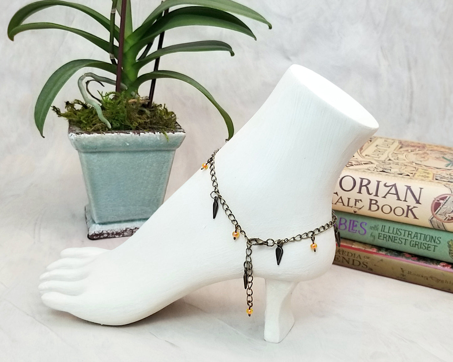 Chain Anklet or Bracelet in Orange, Adjustable, Beach, Boho, Bohemian, Gypsy, Steampunk, Choice of Colors and Metals