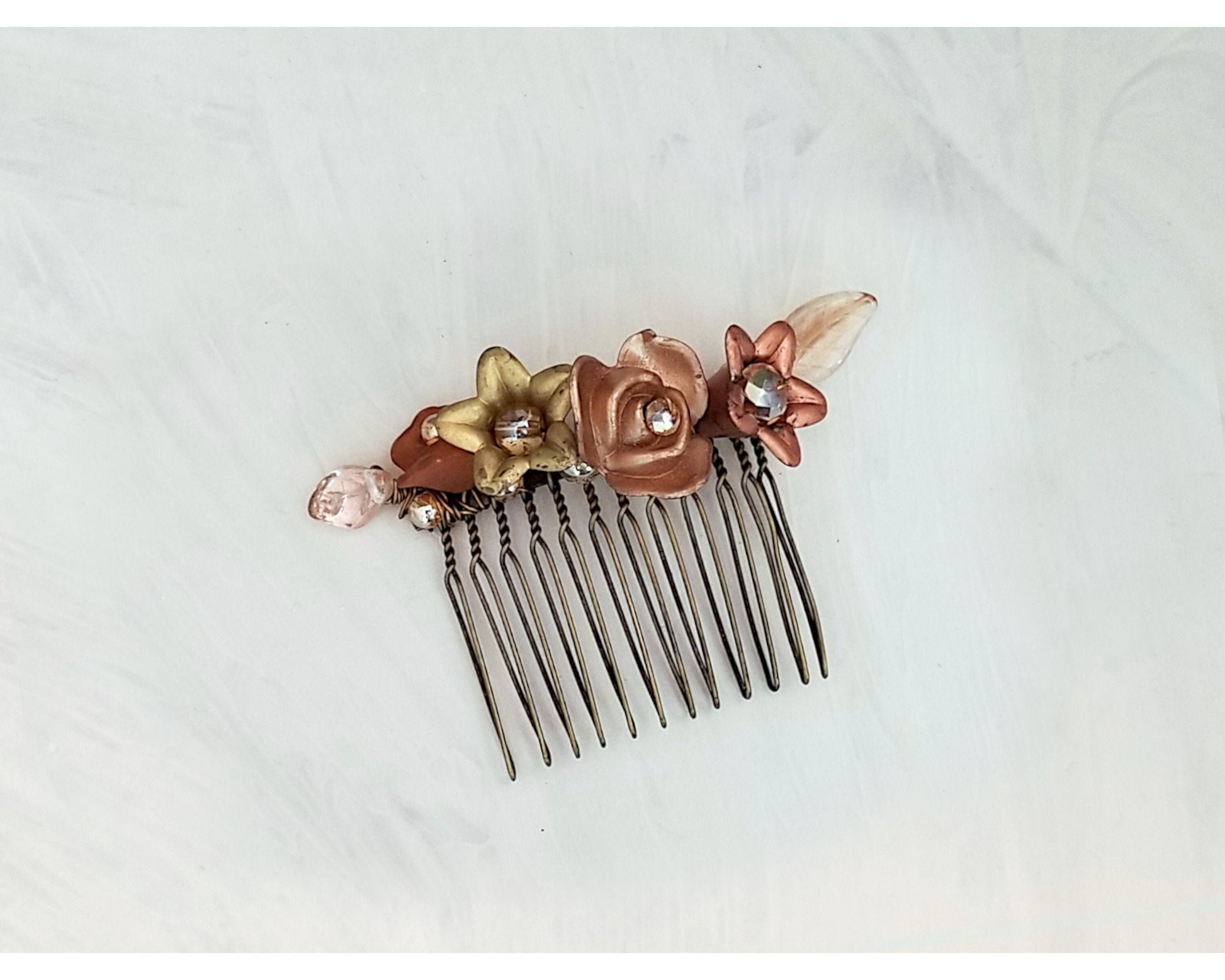 Wire Wrapped Lucite Flower Comb in Mixed Metallics, Bridesmaid, Wedding, Floral, Garden, Party, Boho, Bohemian, Choice of Colors and Metals