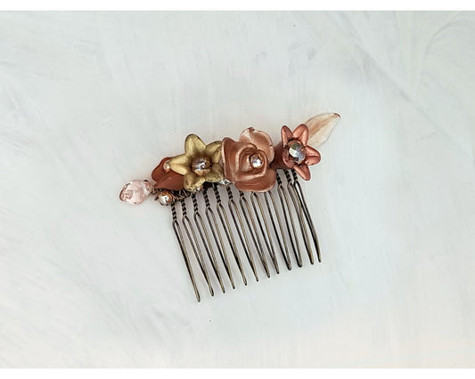 Wire Wrapped Lucite Flower Comb in Mixed Metallics, Bridesmaid, Wedding, Floral, Garden, Party, Boho, Bohemian, Choice of Colors and Metals