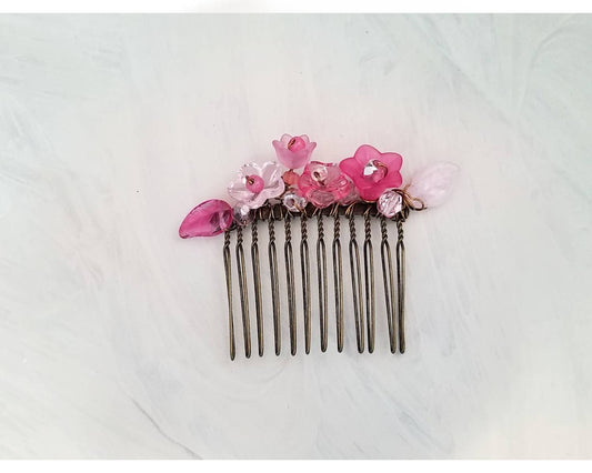 Wire Wrapped Lucite Flower Comb in Pink, Bridesmaid, Wedding, Floral, Garden, Party, Boho, Bohemian, Choice of Colors and Metals