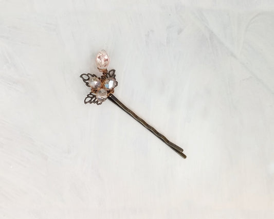 Wire Wrapped Beaded Bobby Pin / Hair Pin in Champagne, Bridesmaid, Wedding, Floral, Garden, Party, Boho, Bohemian, Choice of Colors + Metals