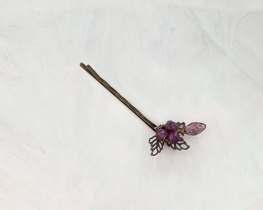 Wire Wrapped Beaded Bobby Pin / Hair Pin in Purple, Bridesmaid, Wedding, Floral, Garden, Party, Boho, Bohemian, Choice of Colors and Metals