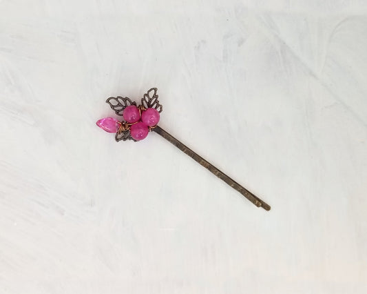 Wire Wrapped Beaded Bobby Pin / Hair Pin in Pink, Bridesmaid, Wedding, Floral, Garden, Party, Boho, Bohemian, Choice of Colors and Metals