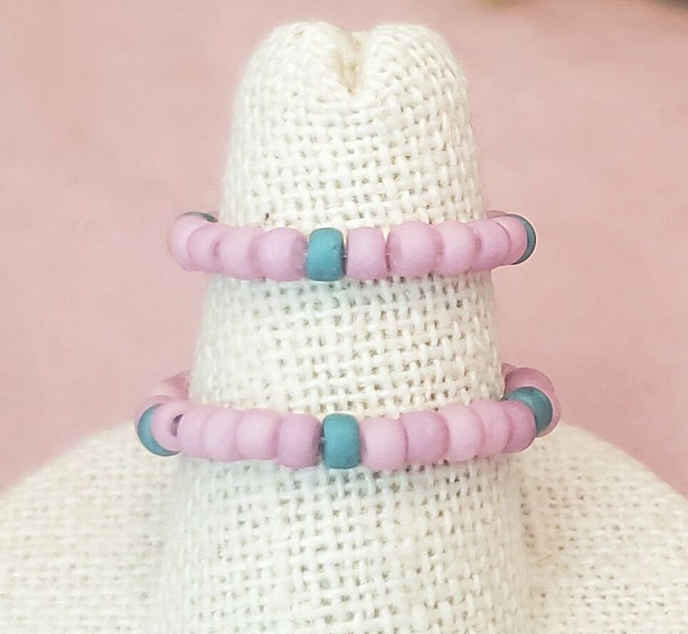 Elastic Rings in Unicorn Colors: Teal + Pink + Turquoise, Set of 2, Simple, Boho, Bohemian, Minimalist, Stackable, Choice of Colors, Group K