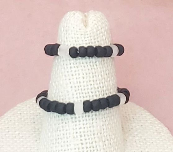 Elastic Rings in Black + White + Clear, Set of 2, Simple, Boho, Bohemian, Minimalist, Stackable, Choice of Colors, Group U