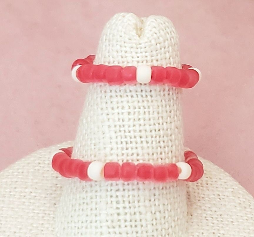 Elastic Rings in Reds + White + Clear, Set of 2, Simple, Boho, Bohemian, Minimalist, Stackable, Choice of Colors, Group Y