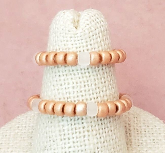 Elastic Rings in Soft Copper + Clear + White, Set of 2, Simple, Boho, Bohemian, Minimalist, Stackable, Choice of Colors, Group HH