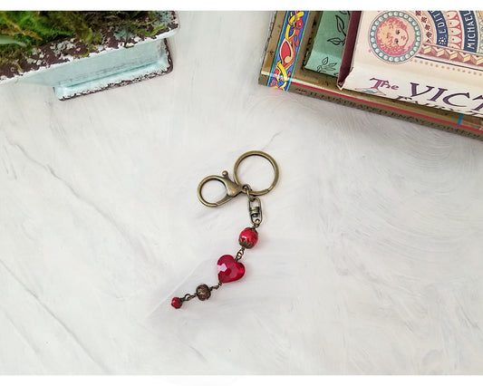 Key Ring with Wire Wrapped Fob in Red, Garden, Party, Renaissance, Medieval, Fairytale, Choice of Colors and Metals
