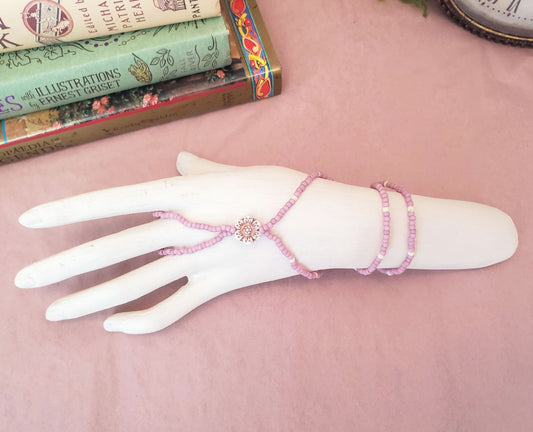 Elastic Beaded Barefoot Sandal or Hand Flower in Plumeria Pink + White, Boho, Bohemian, Gypsy, Wedding, Bridesmaid, Matte Beads