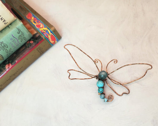 Wire Dragonfly Pin or Pendant in Turquoise + Teal Blues, Boho, Bohemian, Fantasy, Party, Tropical, Fairytale, Garden, OOAK Handmade