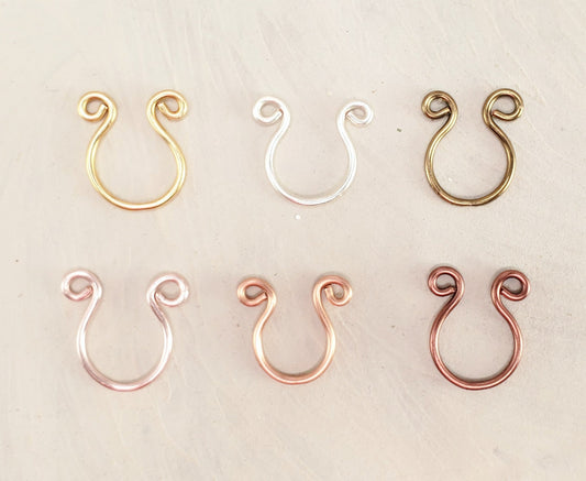 Set of 6 Nose Rings or Ear Cuffs in Classic Metal Colors for the price of 5! FAKE No Piercing Body Jewelry Gift Woman Man Unisex Adjustable